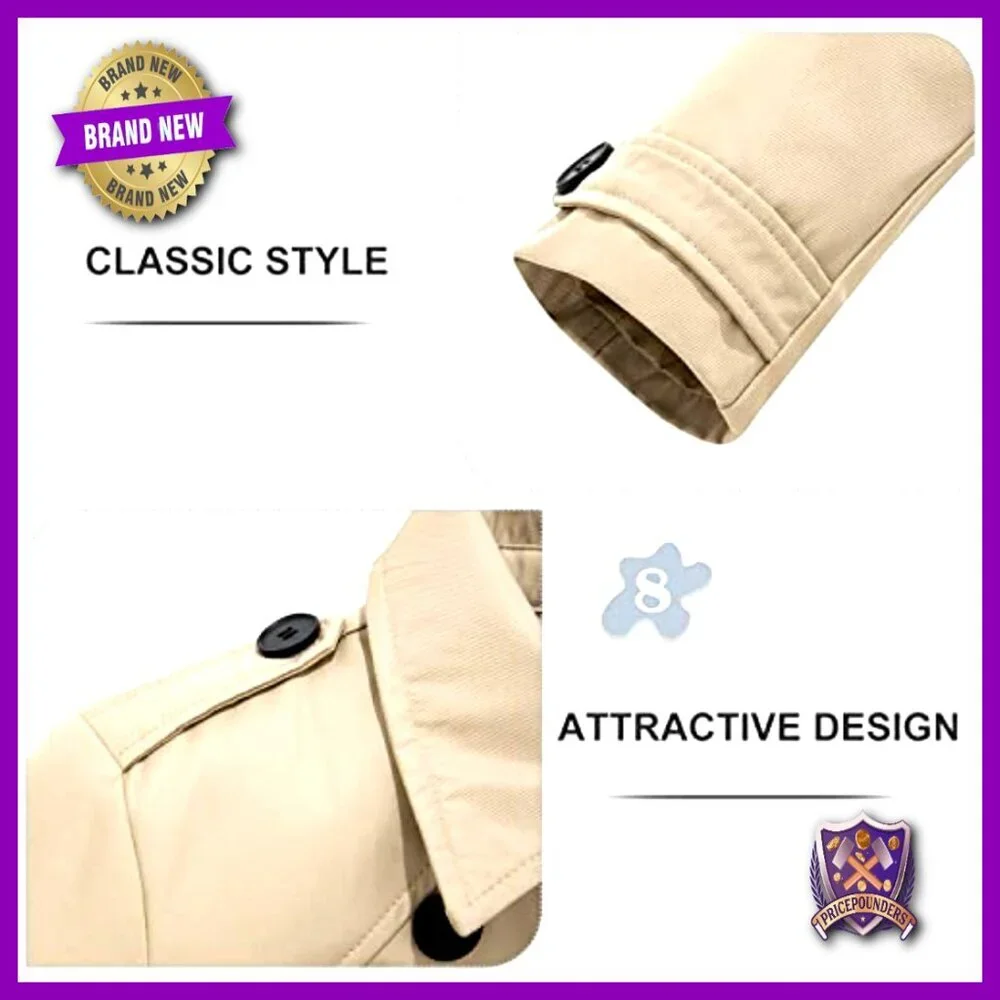 Waterproof Trench Coat Double Breasted Classic Belted Elegant Windbreaker